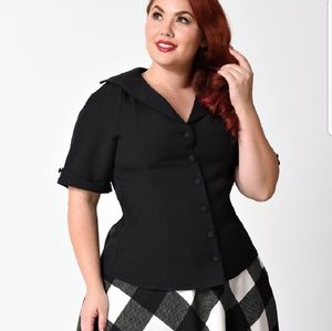 Unique Vintage Black Button down blouse